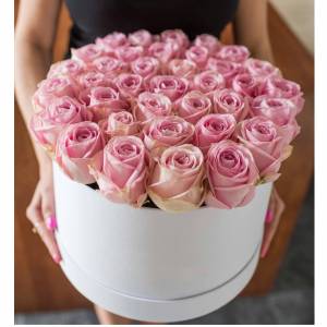 51 нежная розовая роза в шляпной коробке R381